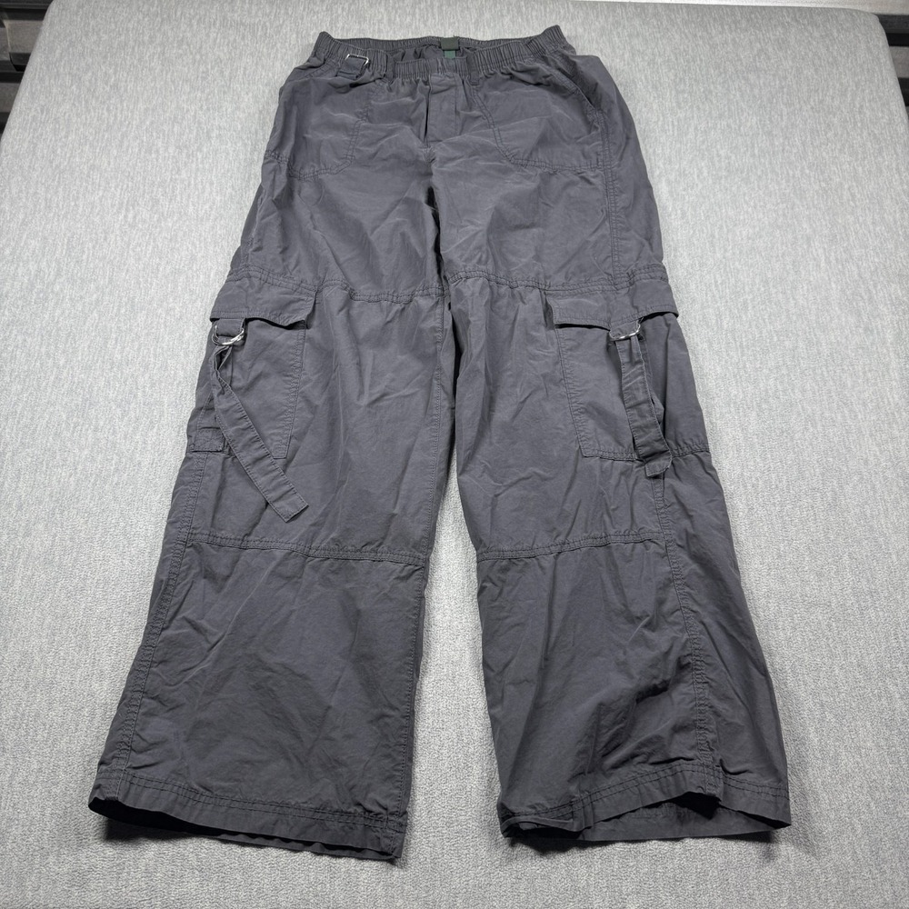 Wild Fable Pants Womens M Charcoal Gray Cargo Parachute Wide Leg Buckle Strap